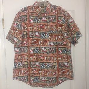 Global Tracking GPS The Weekender Shirt Men's Large Hawaiian Fishing Bait Tackle